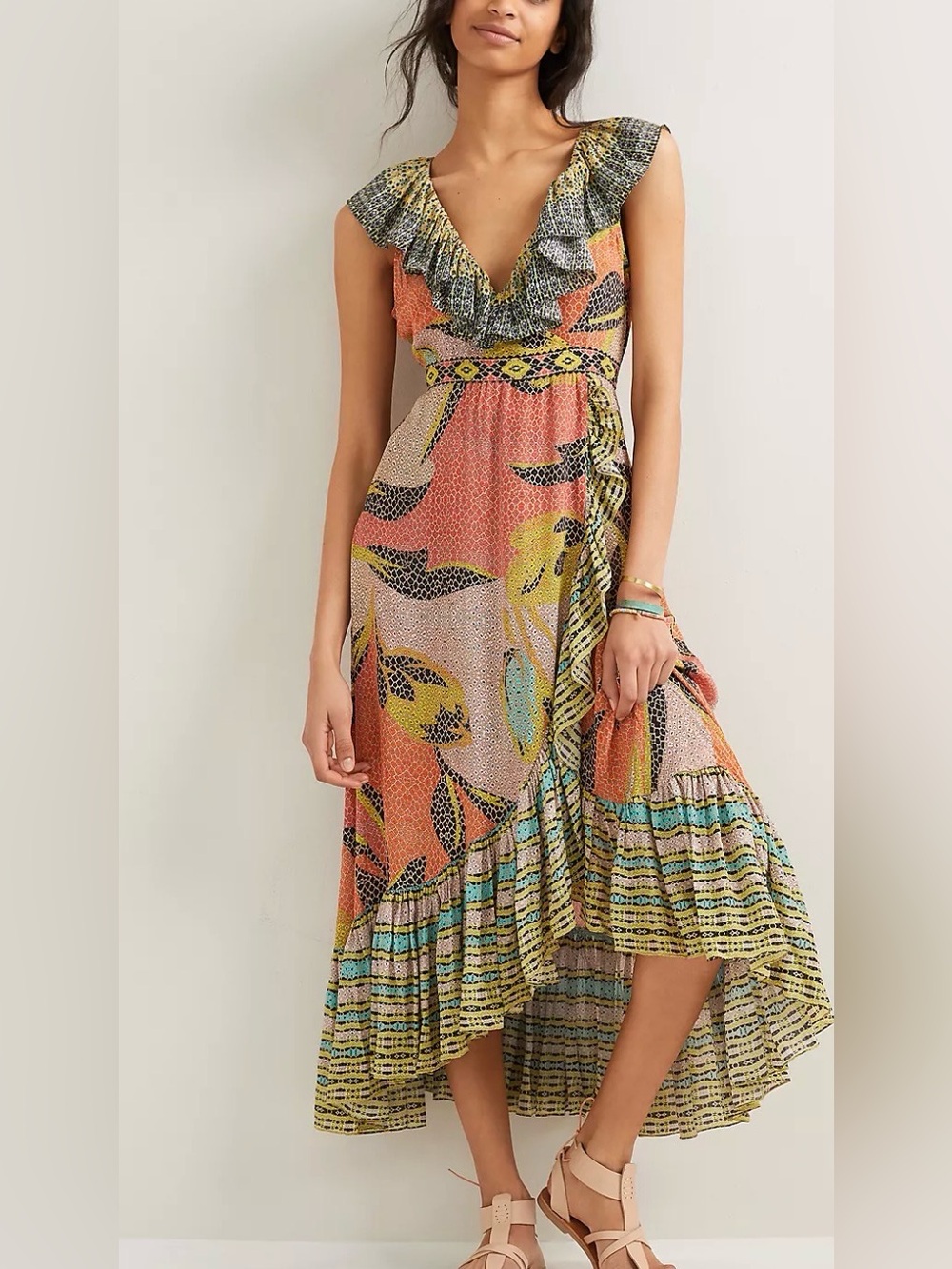 Anthropologie Bhanuni by Jyoti Kathryn Wrap Midi Dress Large L 100% Viscose